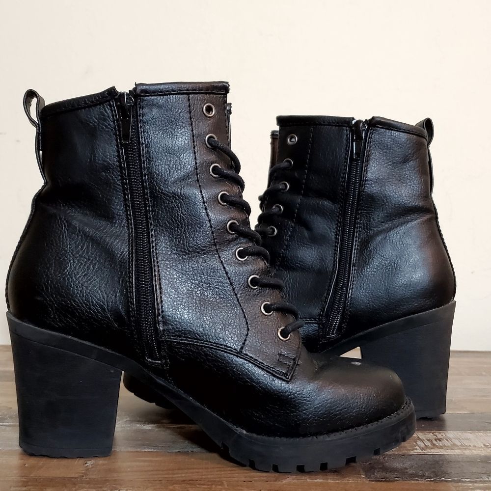 Zigi Soho Womens Kourtlan Lace Up Block Heel Black Boots Size 7.5